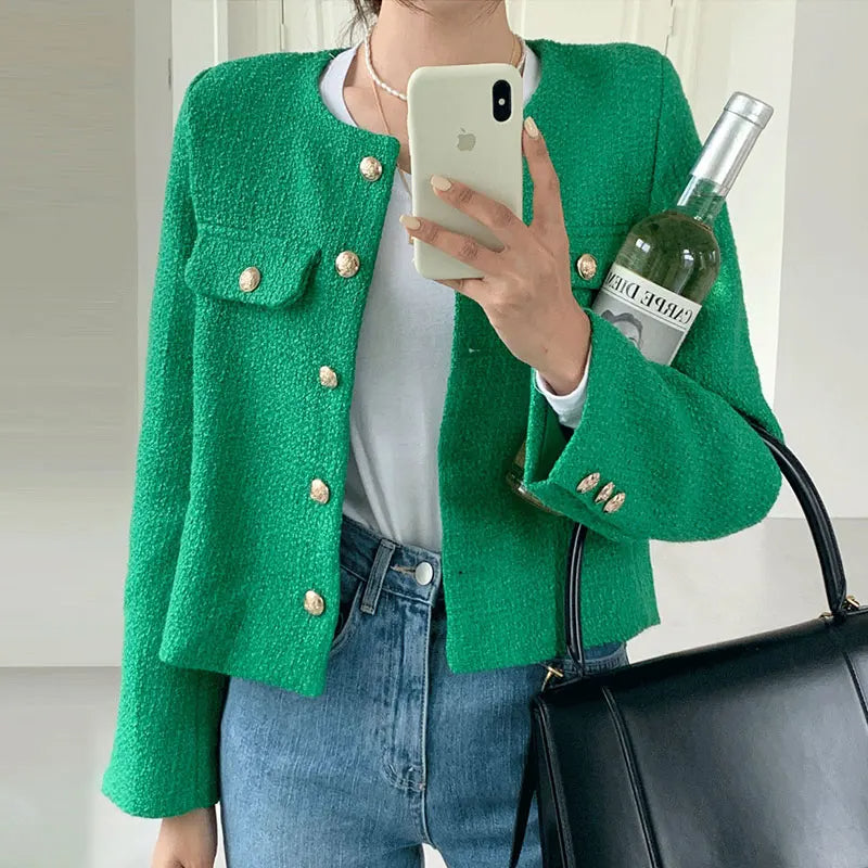 Élan Gold-Button Textured Cardigan