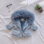 Little Alpine Fur-Trim Denim Jacket