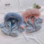 Little Alpine Fur-Trim Denim Jacket