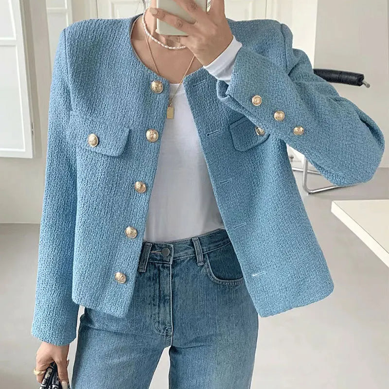 Élan Gold-Button Textured Cardigan