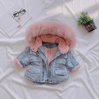 Little Alpine Fur-Trim Denim Jacket