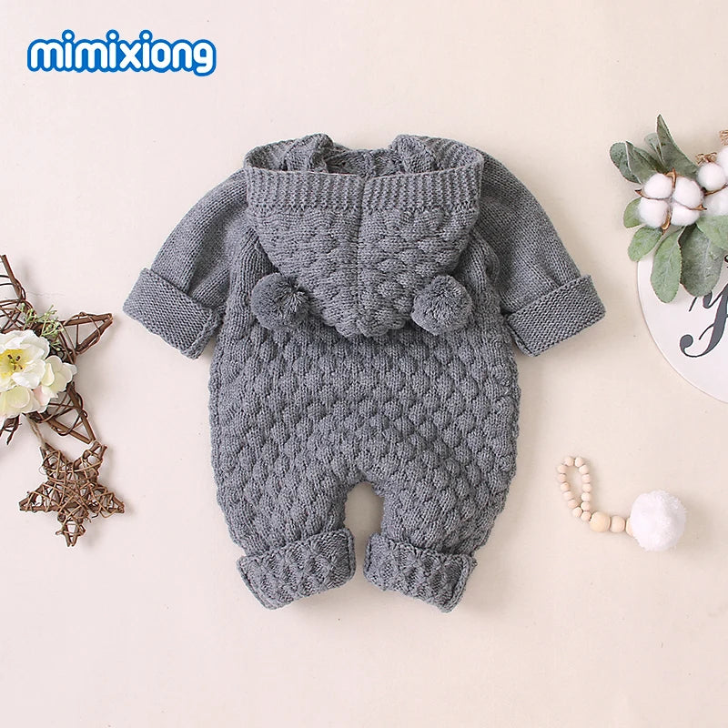 Ultra-Soft Knitted Baby Romper with Hoodie