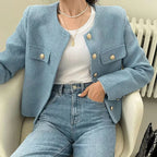 Élan Gold-Button Textured Cardigan