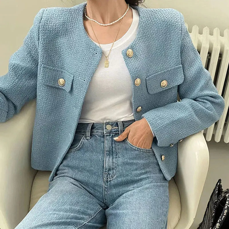 Élan Gold-Button Textured Cardigan