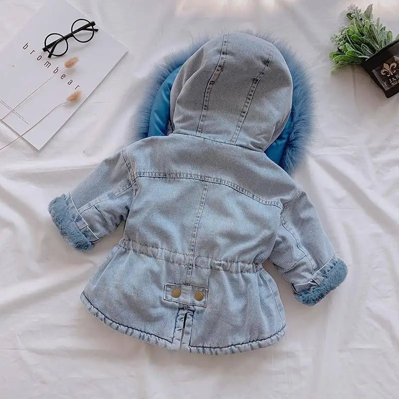 Little Alpine Fur-Trim Denim Jacket