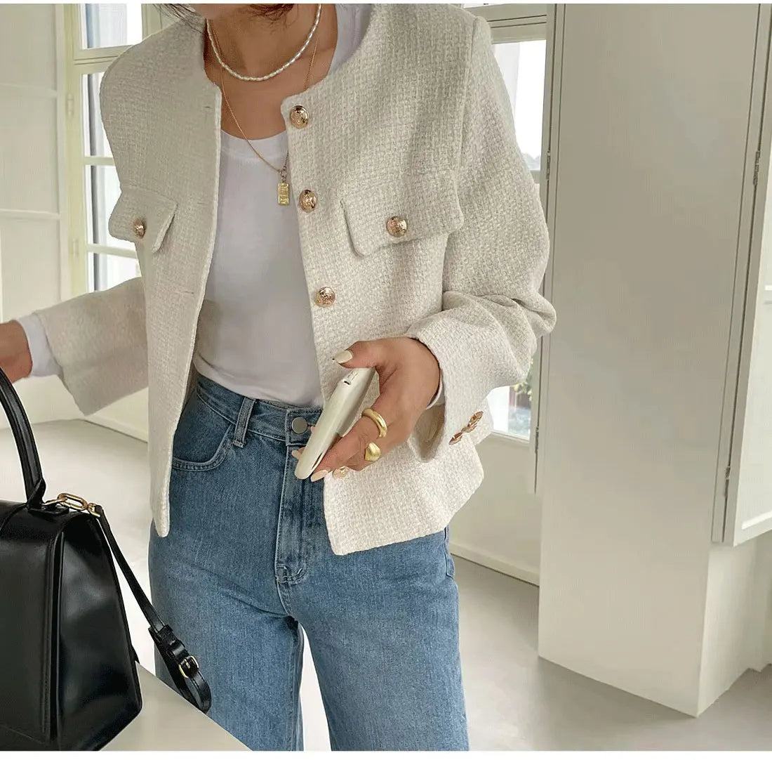 Élan Gold-Button Textured Cardigan
