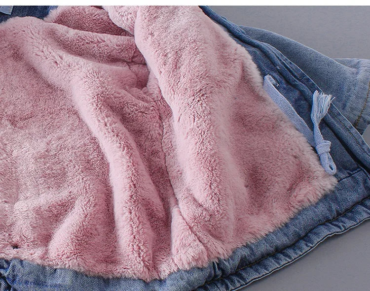 Little Alpine Fur-Trim Denim Jacket