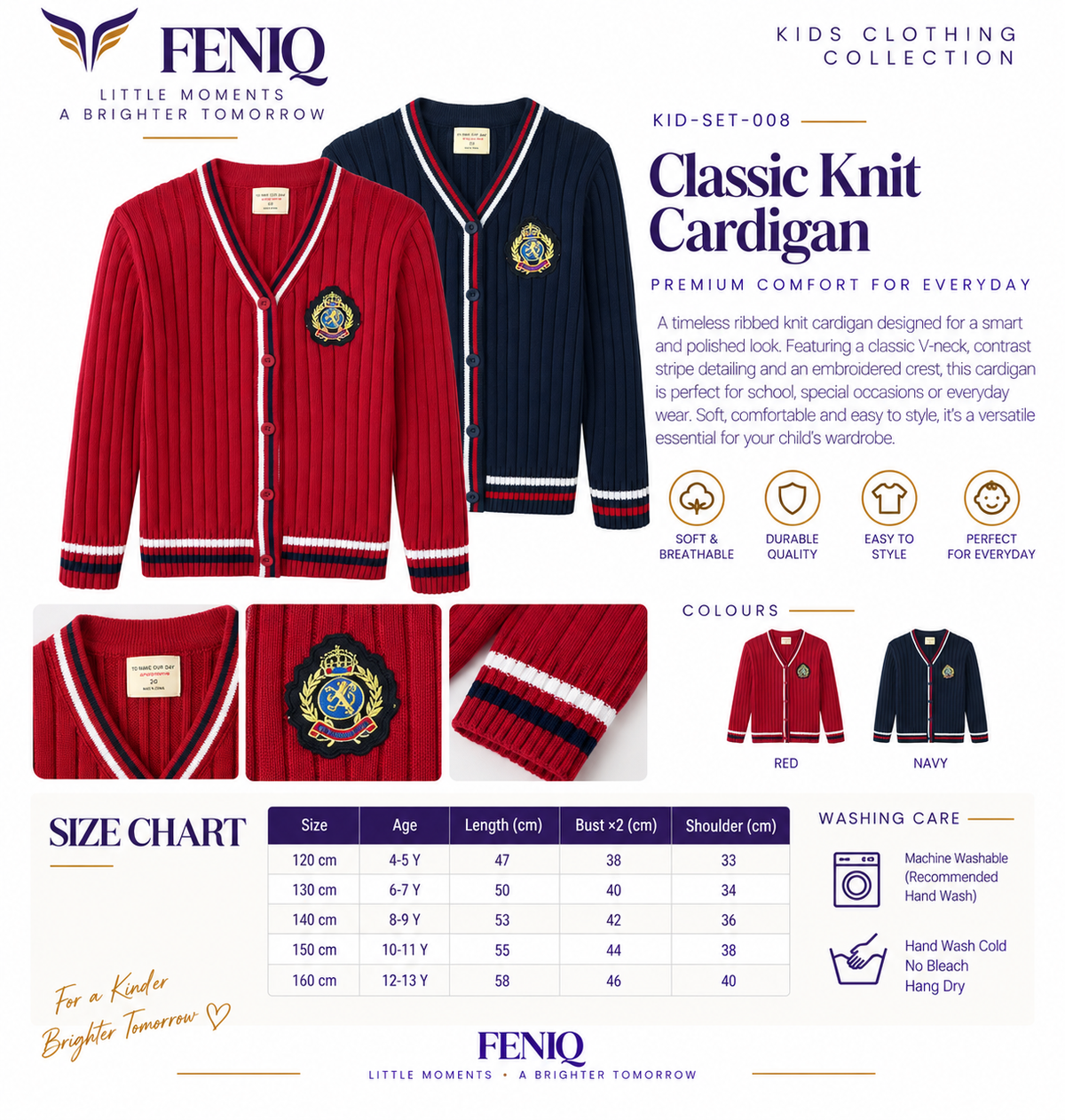 Children’s Knitted College-Style Cardigan Sweater