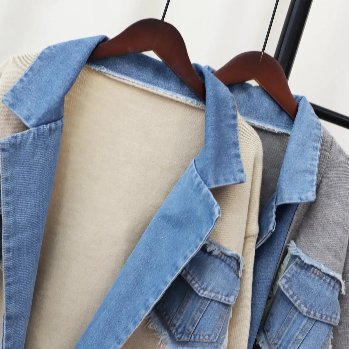 Élan Denim-Trim Knit Sweater
