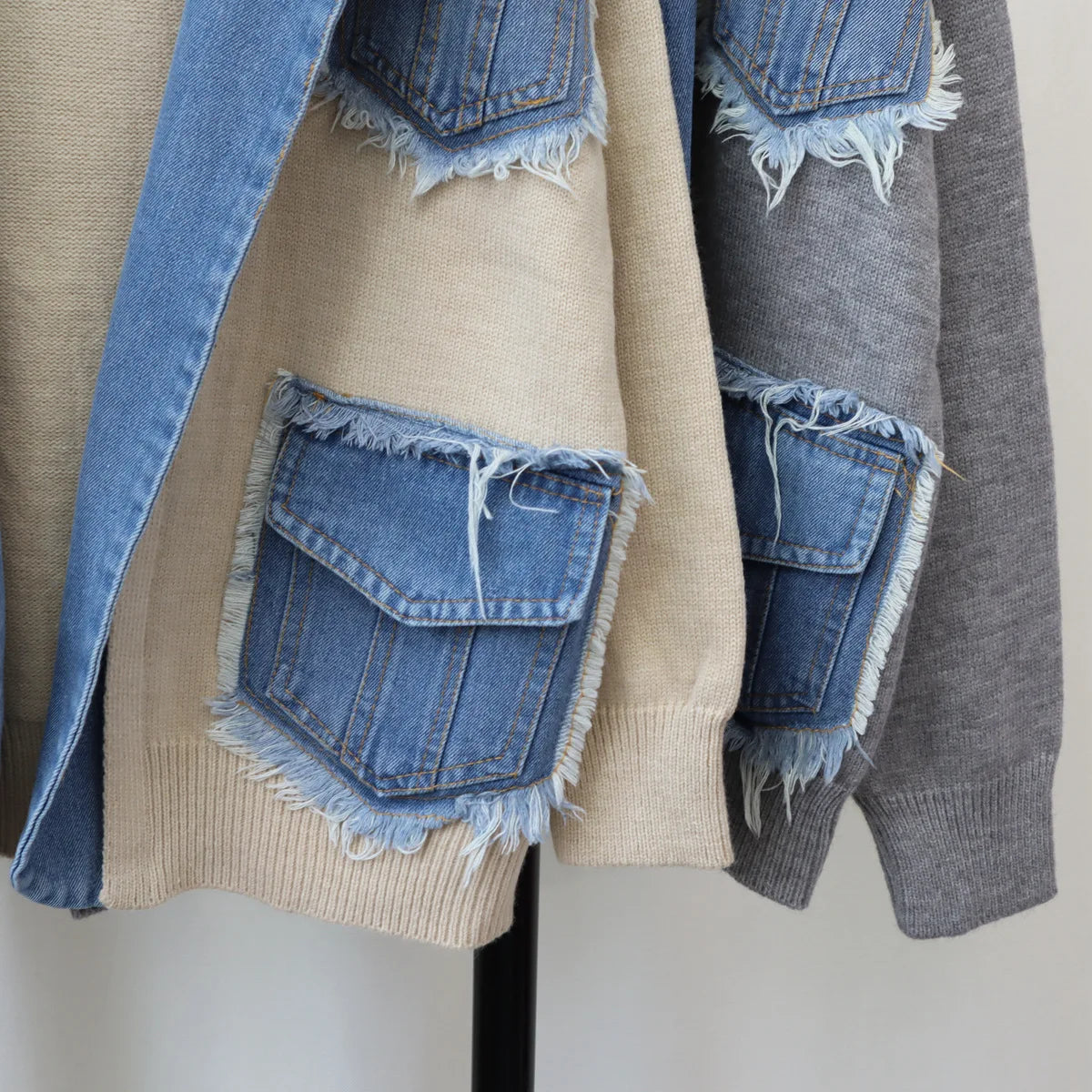 Élan Denim-Trim Knit Sweater