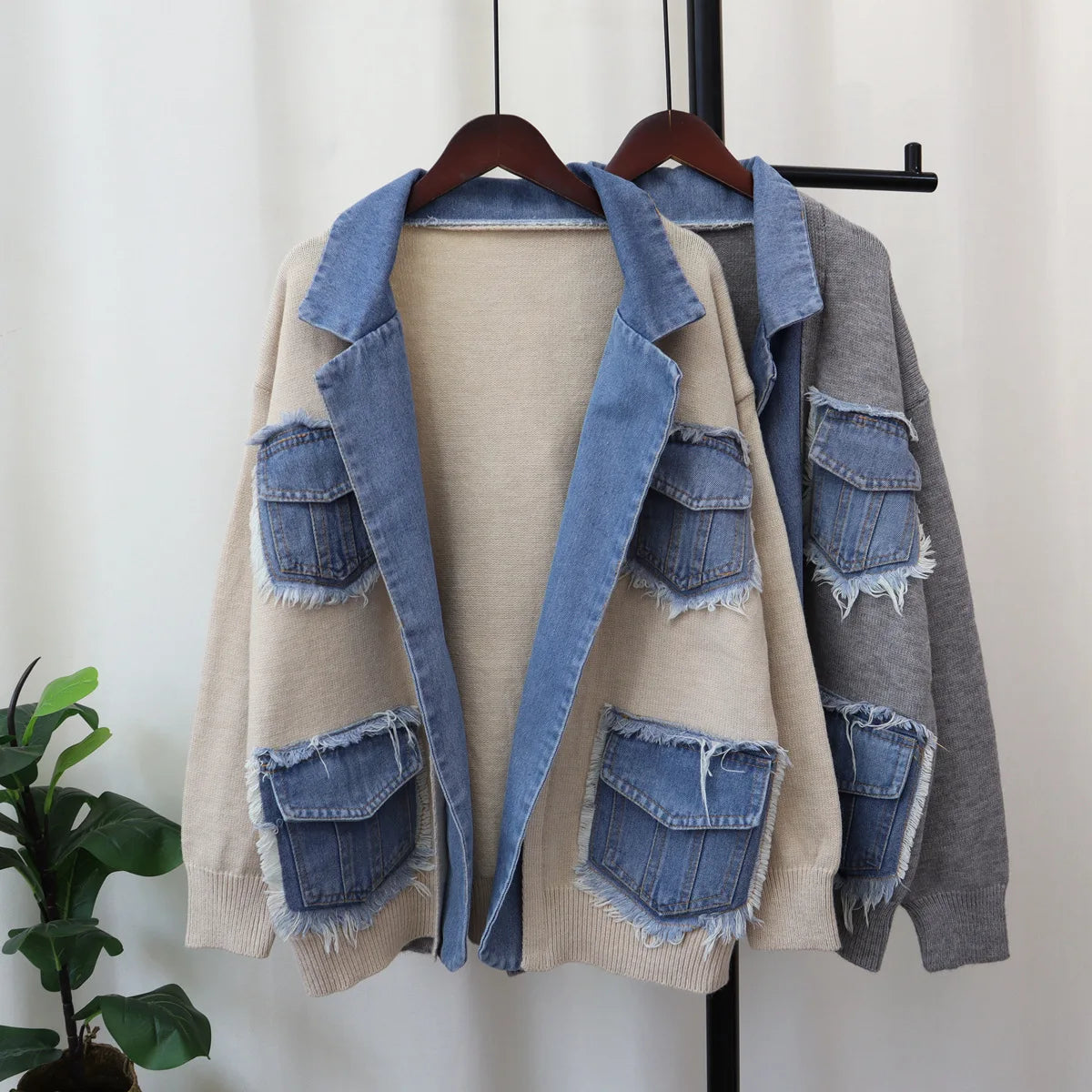 Élan Denim-Trim Knit Sweater