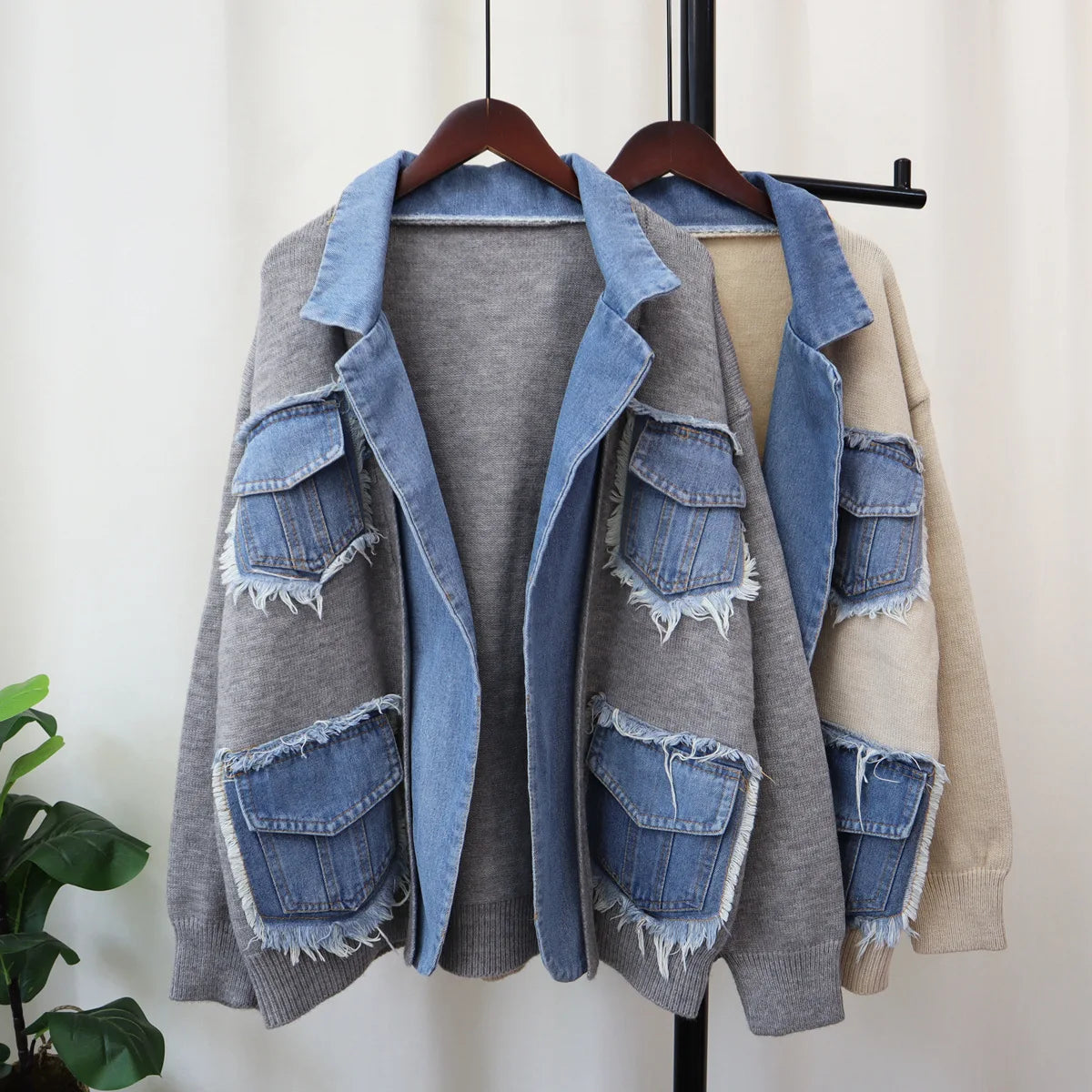 Élan Denim-Trim Knit Sweater