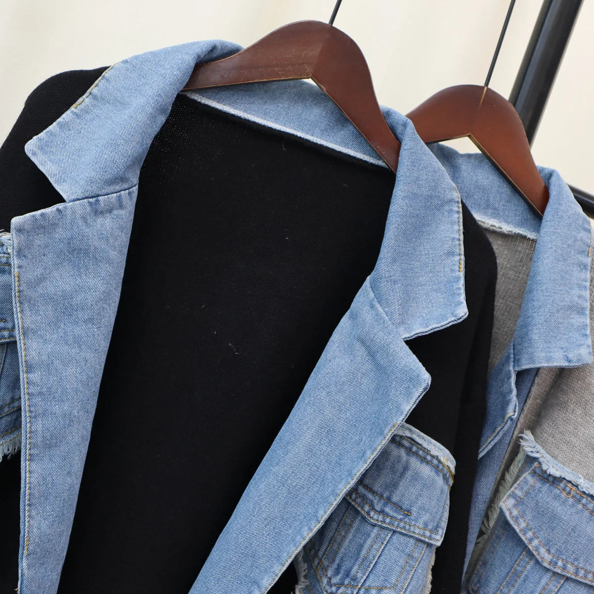 Élan Denim-Trim Knit Sweater