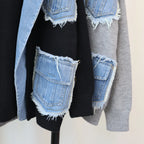 Élan Denim-Trim Knit Sweater