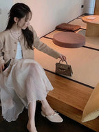Élan Gold-Button Textured Cardigan
