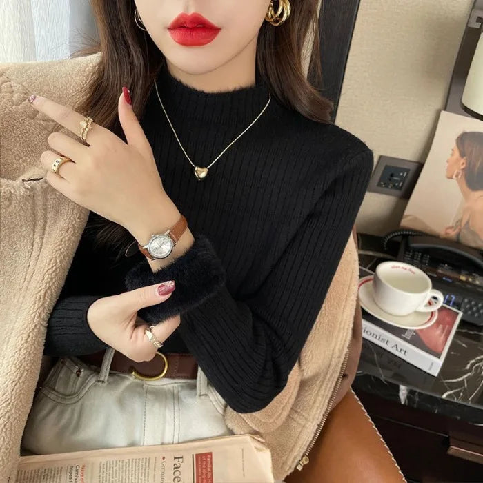 Élan Faux-Fur Cuff Knit Sweater
