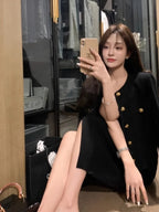 Élan Gold-Button Textured Cardigan