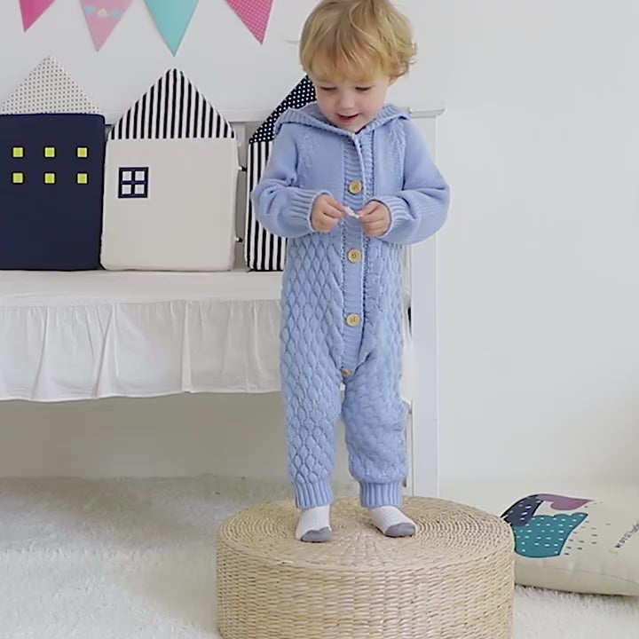 Ultra-Soft Knitted Baby Romper with Hoodie