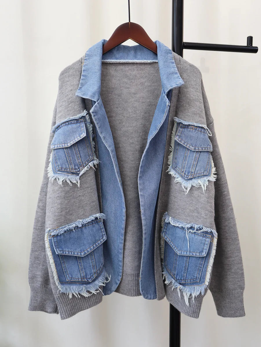 Élan Denim-Trim Knit Sweater