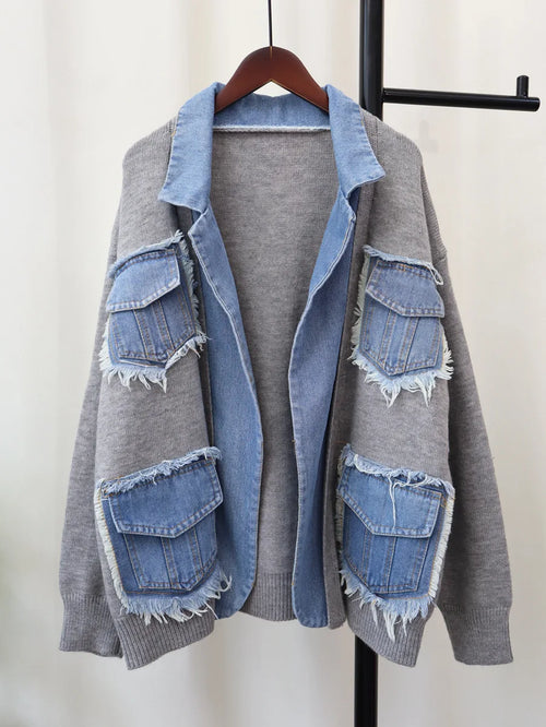 Élan Denim-Trim Knit Sweater