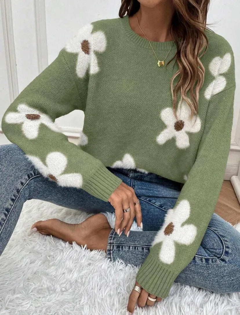 Élan Floral Jacquard Knit Sweater