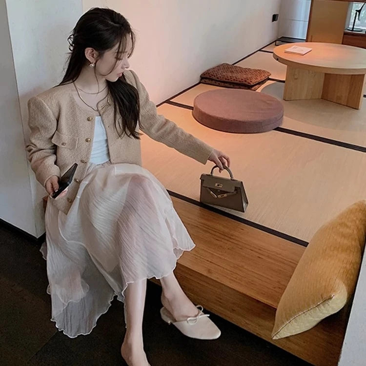 Élan Gold-Button Textured Cardigan